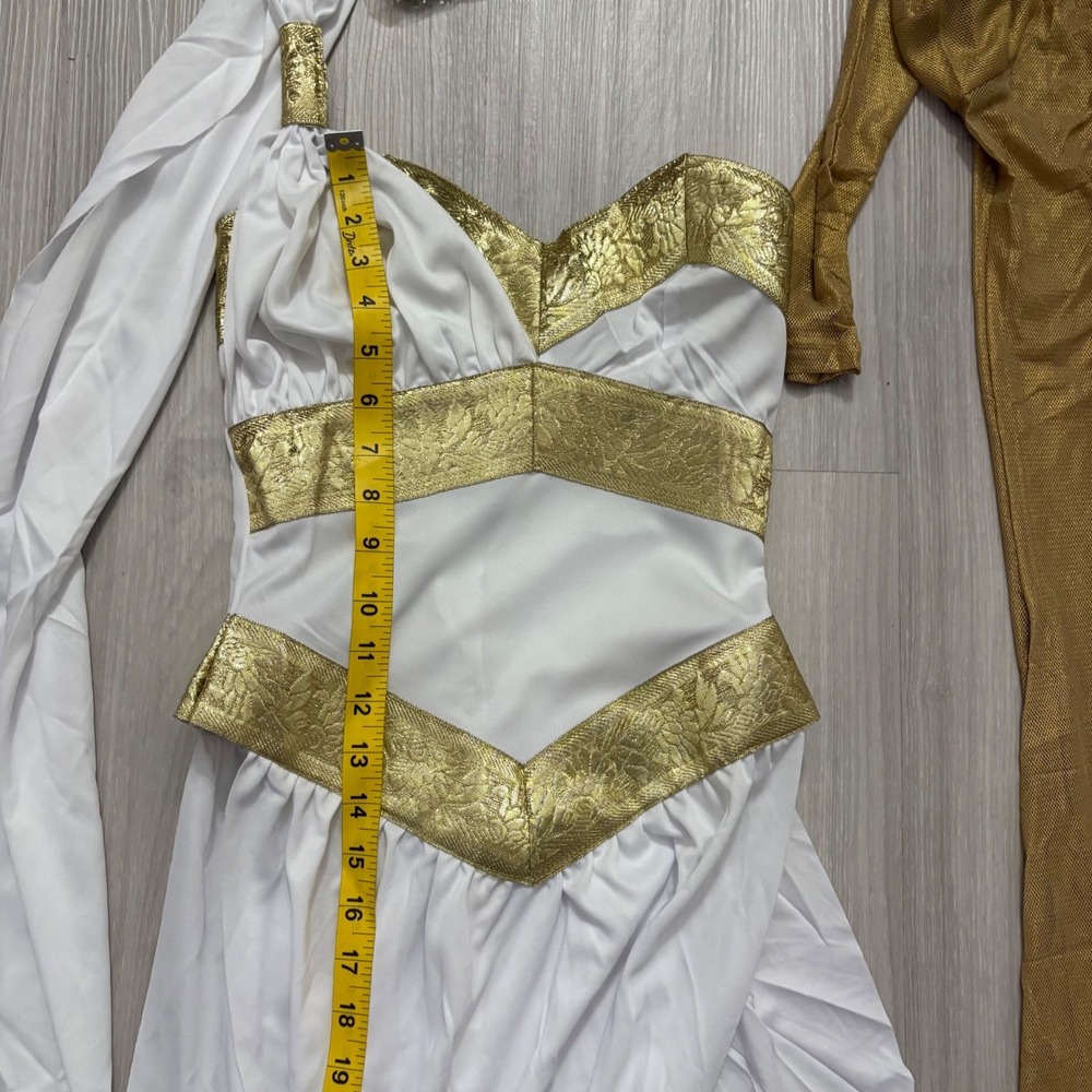 Leg Avenue Golden Goddess Costume Size S/P 3 Piece Catsuit Dress Headpiece - Picture 6 of 12